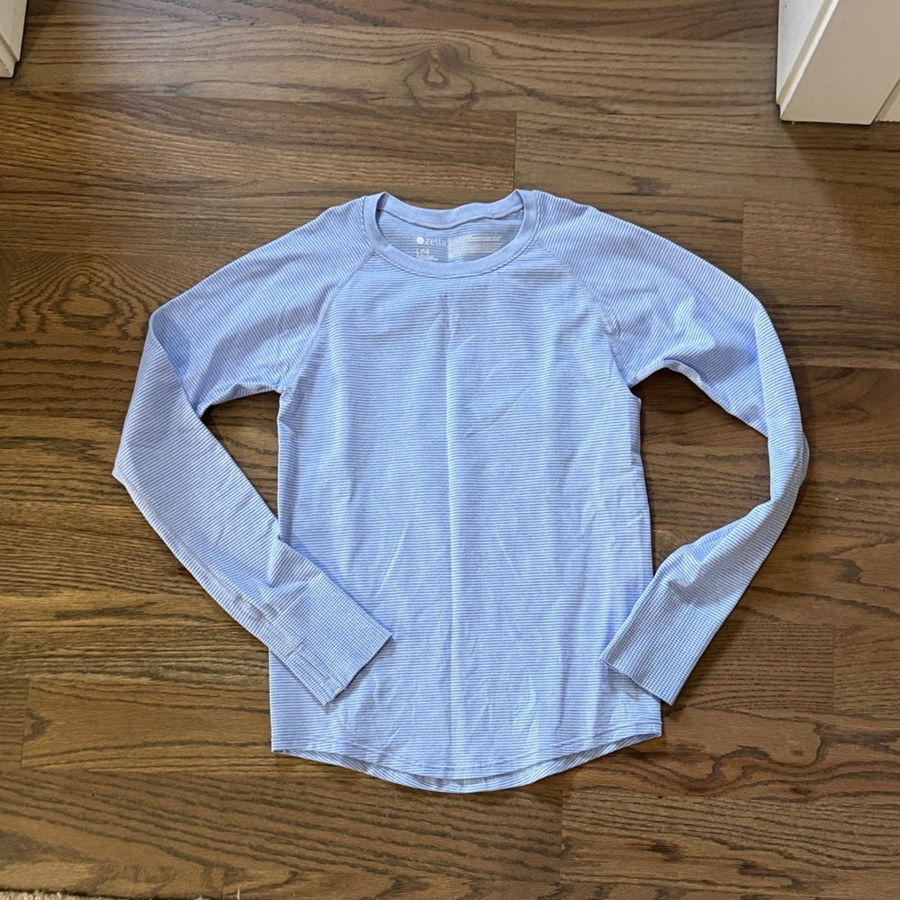 Zella Pale Blue Ribbed Crewneck Long Sleeve Top